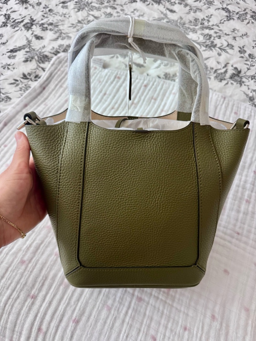 Olive Green Structured Leather Tote Bag